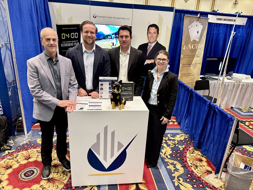 2024 Las Vegas Money Show - Silverlight Asset Management booth with Geoffrey Berwind, Matt Barkley, Michael Cannivet and Natalie Lueders